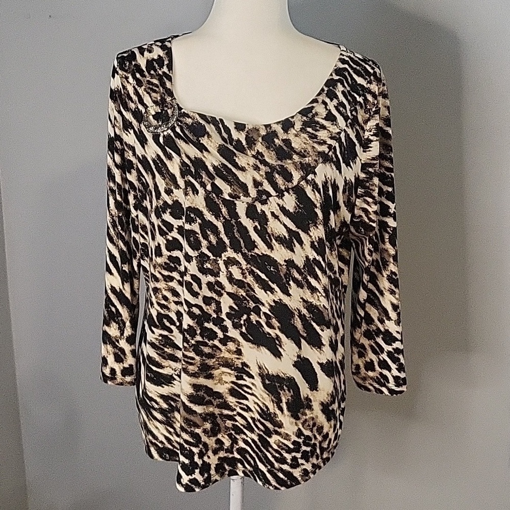 Dana Buchman Pullover Stretchy Animal Print Top - Size L